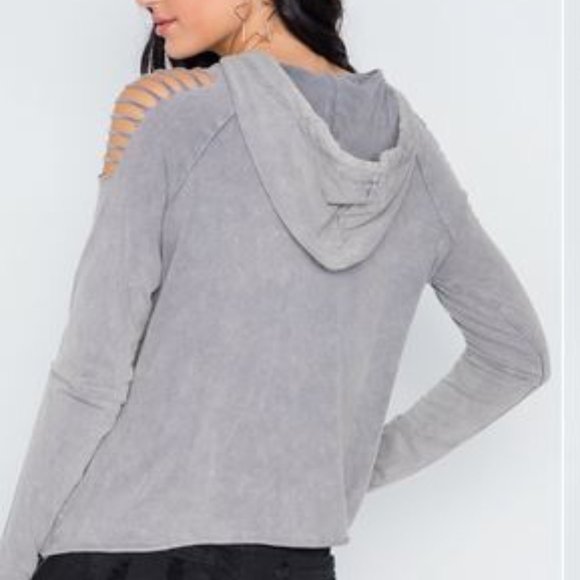 Grey Stonewash Laser Cut Shoulders Sweatshirt - Picture 4 of 4